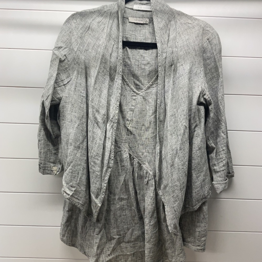 Cut Loose Grey Linen Blend 2 Piece Set Cardigan Tank Top 4198671 Womens Medium